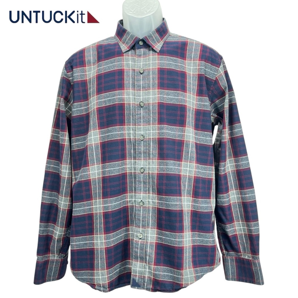 UNTUCKit | Men Large | Blue Plaid Flannel Long Sleeve Button‎ Up Shirt